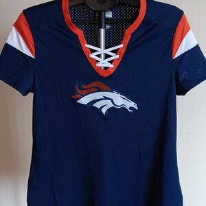 Navy Lace-Up T-Shirt with Orange and White Accents